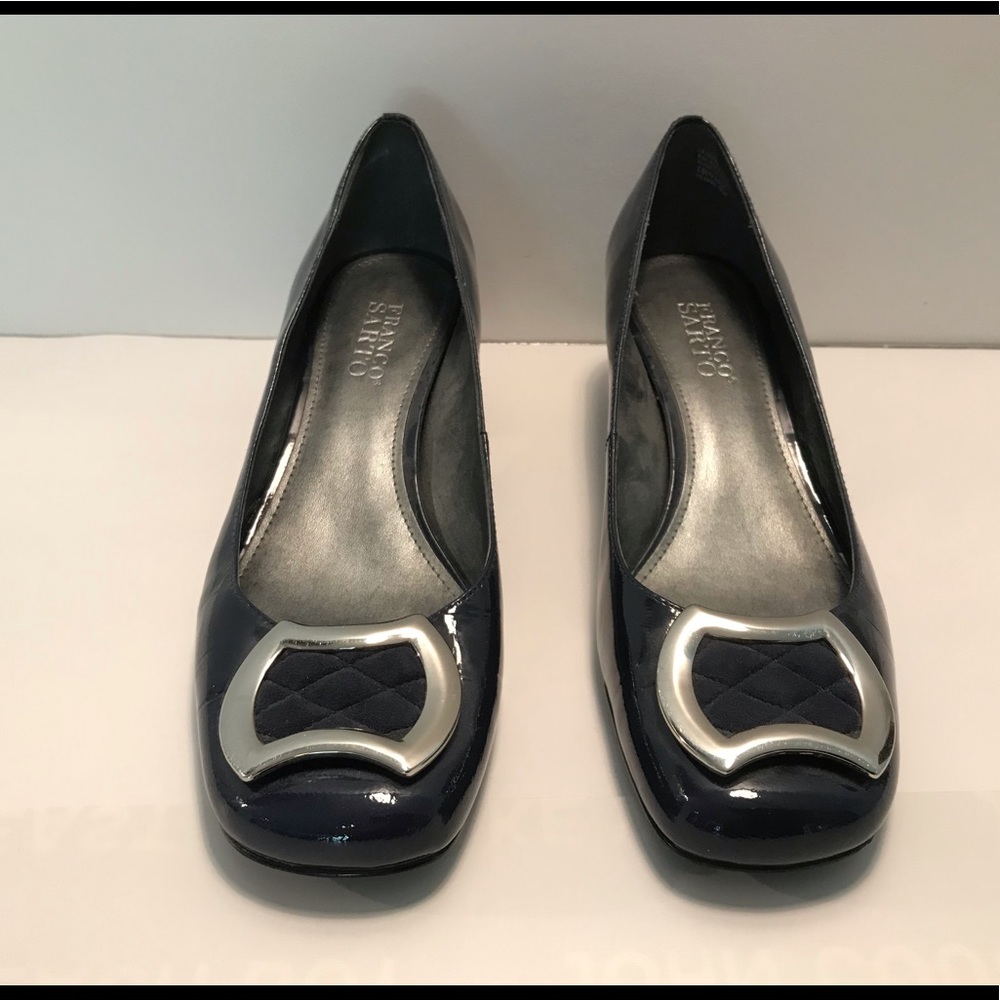 9M Franco Sarto blue patent leather with shoe clip